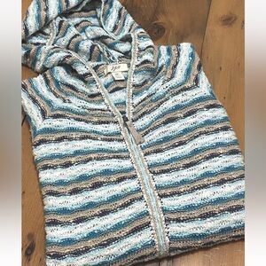 J.JILL Petite Cardigan Sweater - Cotton/Linen-Blend Hood Zip-Up 3/4 Sleeves